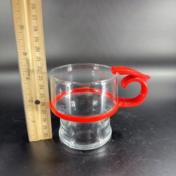 Clear Glass Coffee Mug Cup With Red Hard Plastic Handle Drinking Cup Mug Barware - Picture 5 of 13